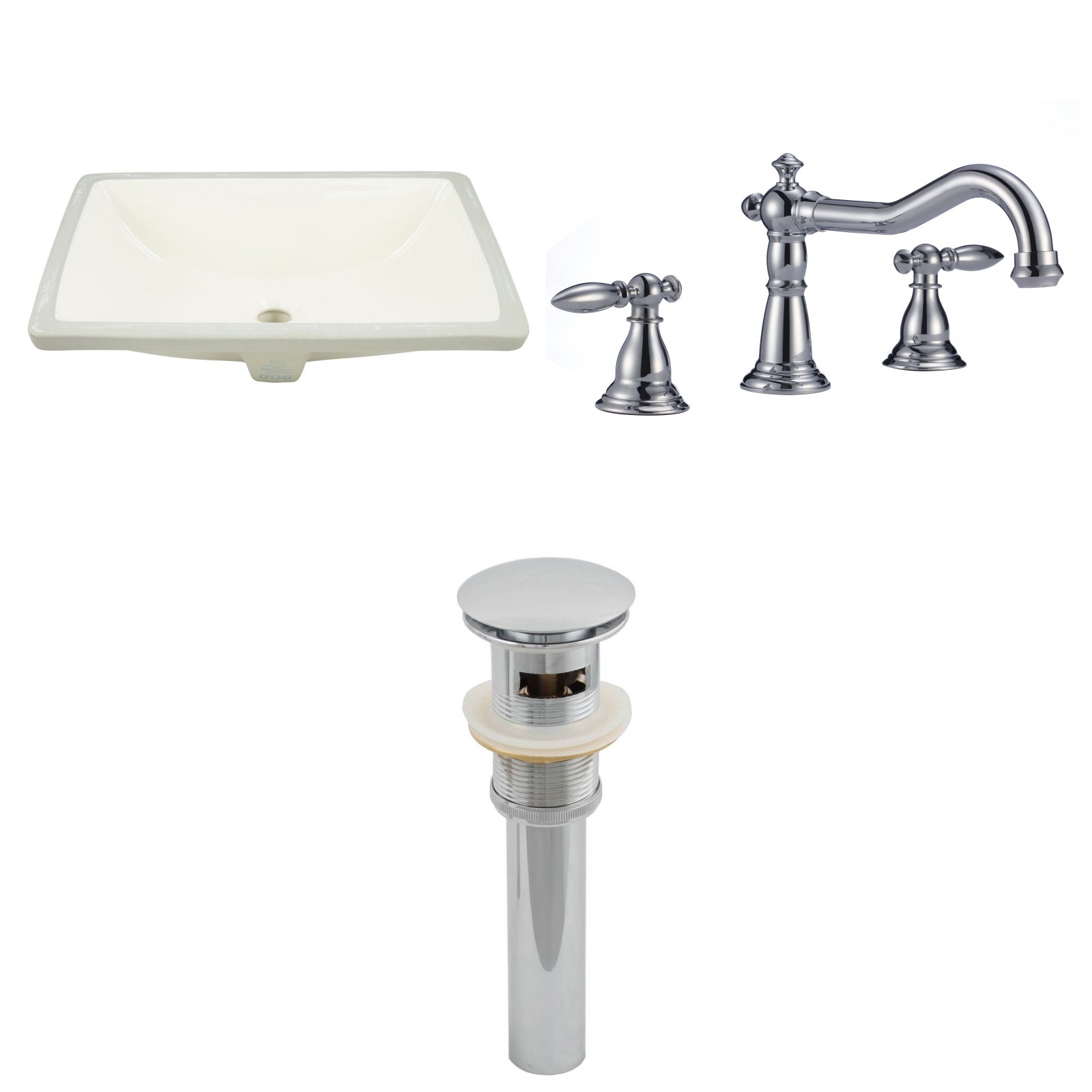 American Imaginations AI-27025 21" Biscuit Rectangular Undermount Transitional Bathroom Undermount Sink Set