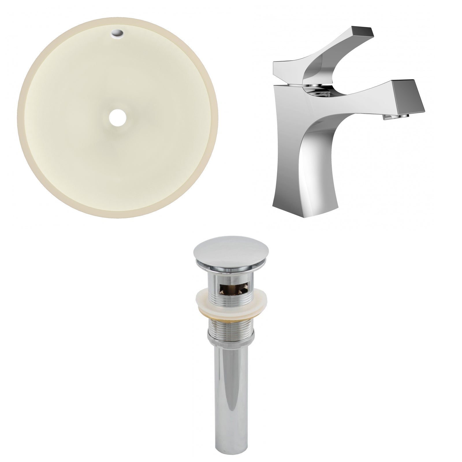 American Imaginations AI-27031 16" Biscuit Round Undermount Transitional Bathroom Undermount Sink Set