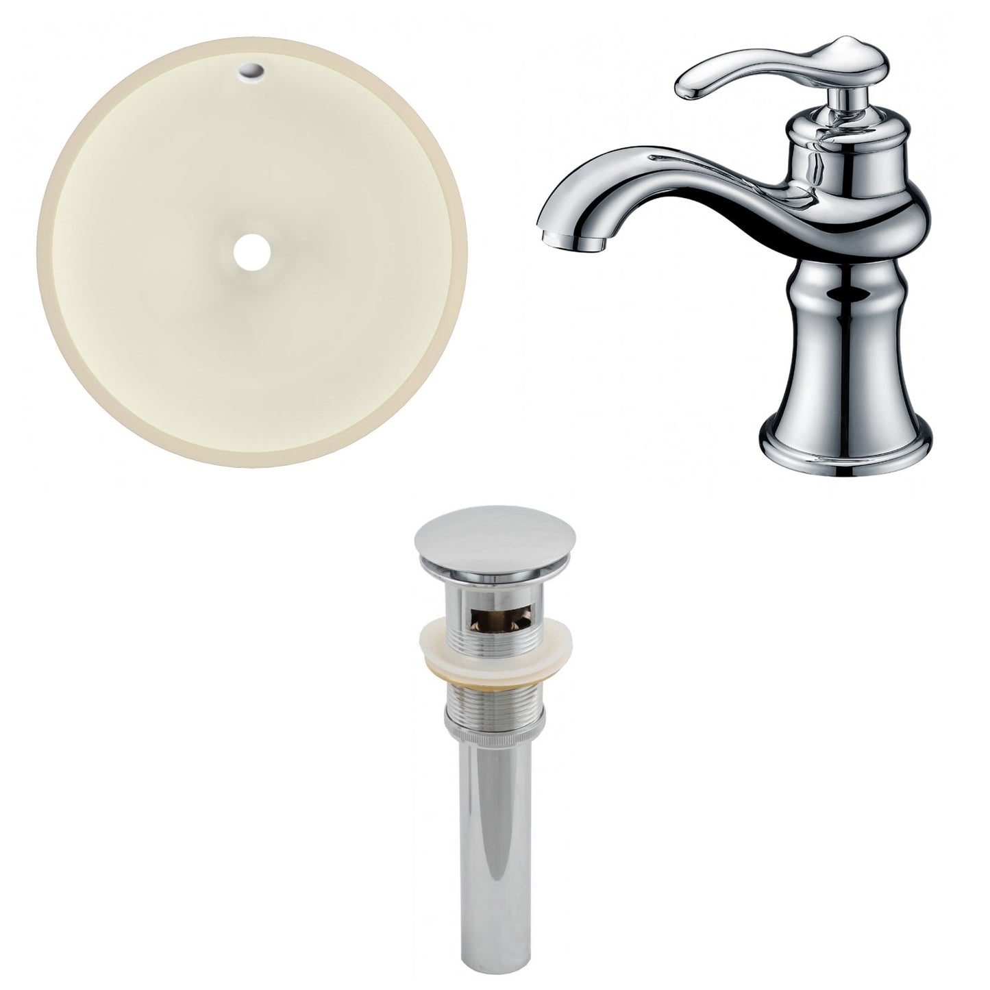 American Imaginations AI-27033 16" Biscuit Round Undermount Transitional Bathroom Undermount Sink Set