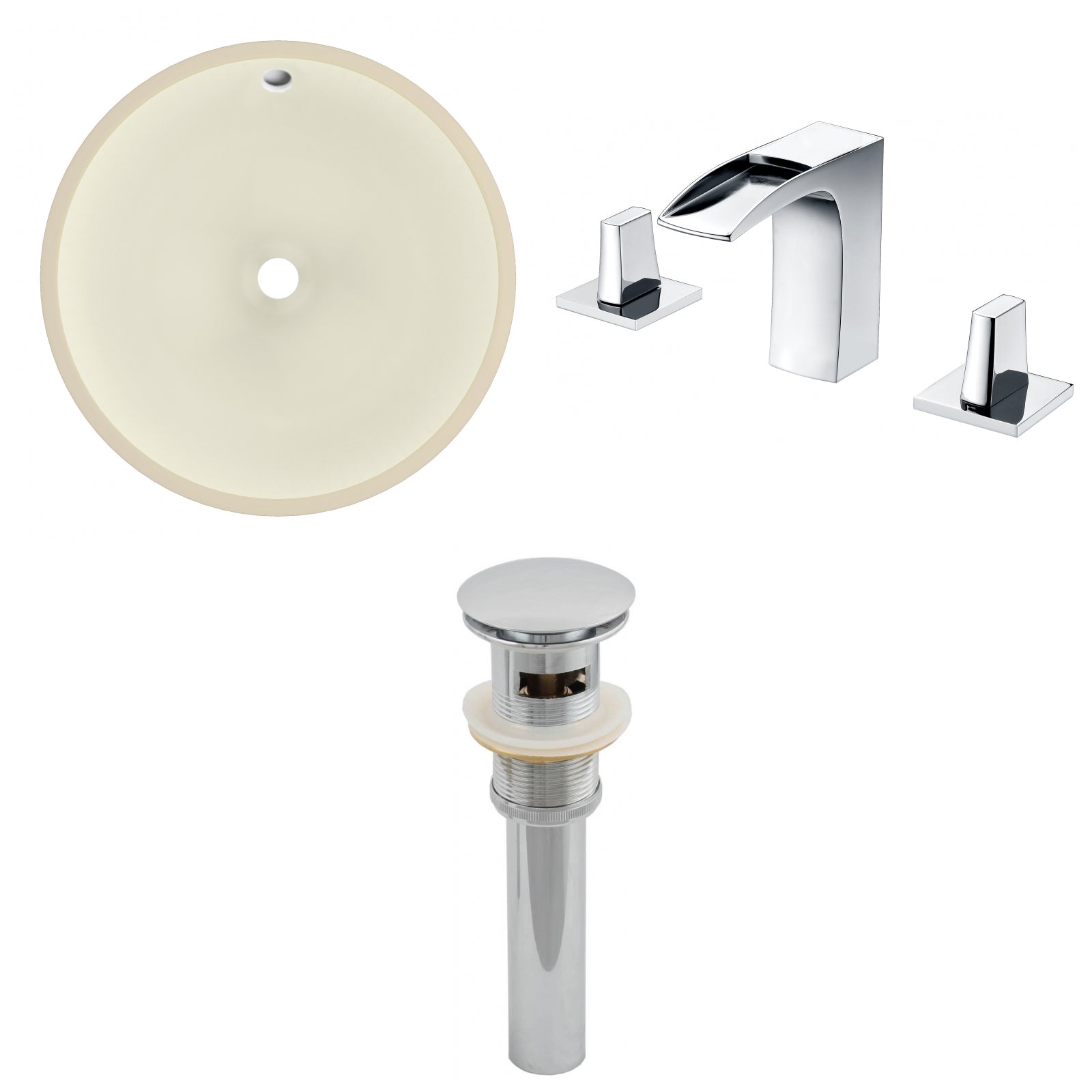 American Imaginations AI-27040 16" Biscuit Round Undermount Transitional Bathroom Undermount Sink Set