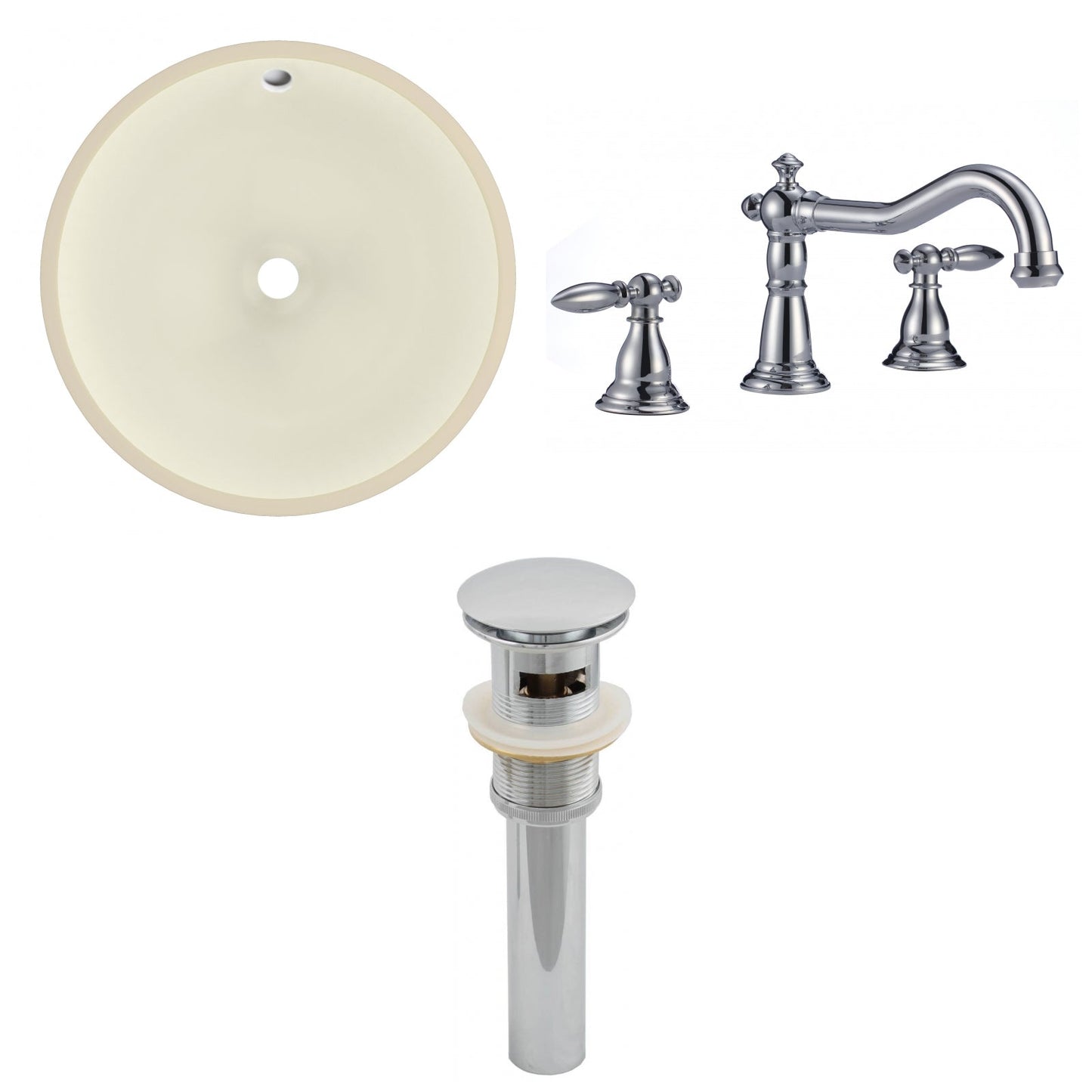 American Imaginations AI-27043 16" Biscuit Round Undermount Transitional Bathroom Undermount Sink Set