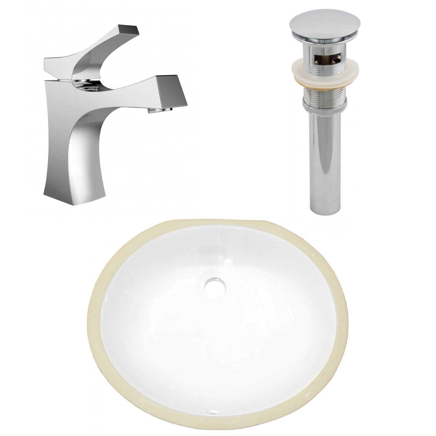 American Imaginations AI-27071 18" White Oval Undermount Transitional Bathroom Undermount Sink Set