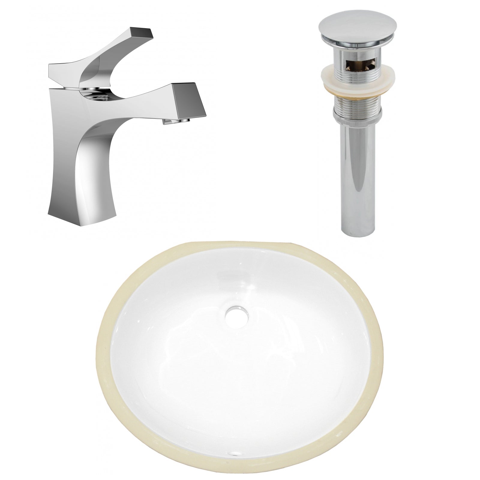American Imaginations AI-27071 18" White Oval Undermount Transitional Bathroom Undermount Sink Set