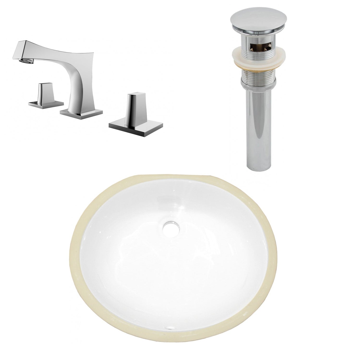 American Imaginations AI-27072 18" White Oval Undermount Transitional Bathroom Undermount Sink Set