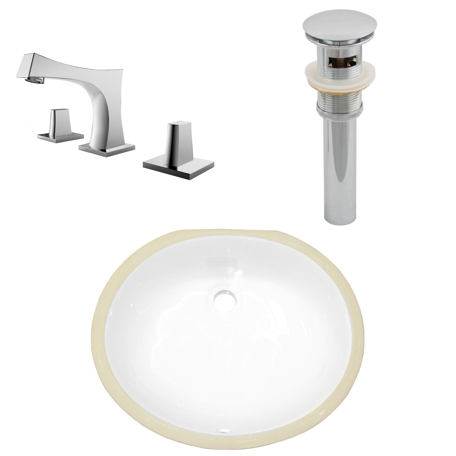 American Imaginations AI-27072 18" White Oval Undermount Transitional Bathroom Undermount Sink Set
