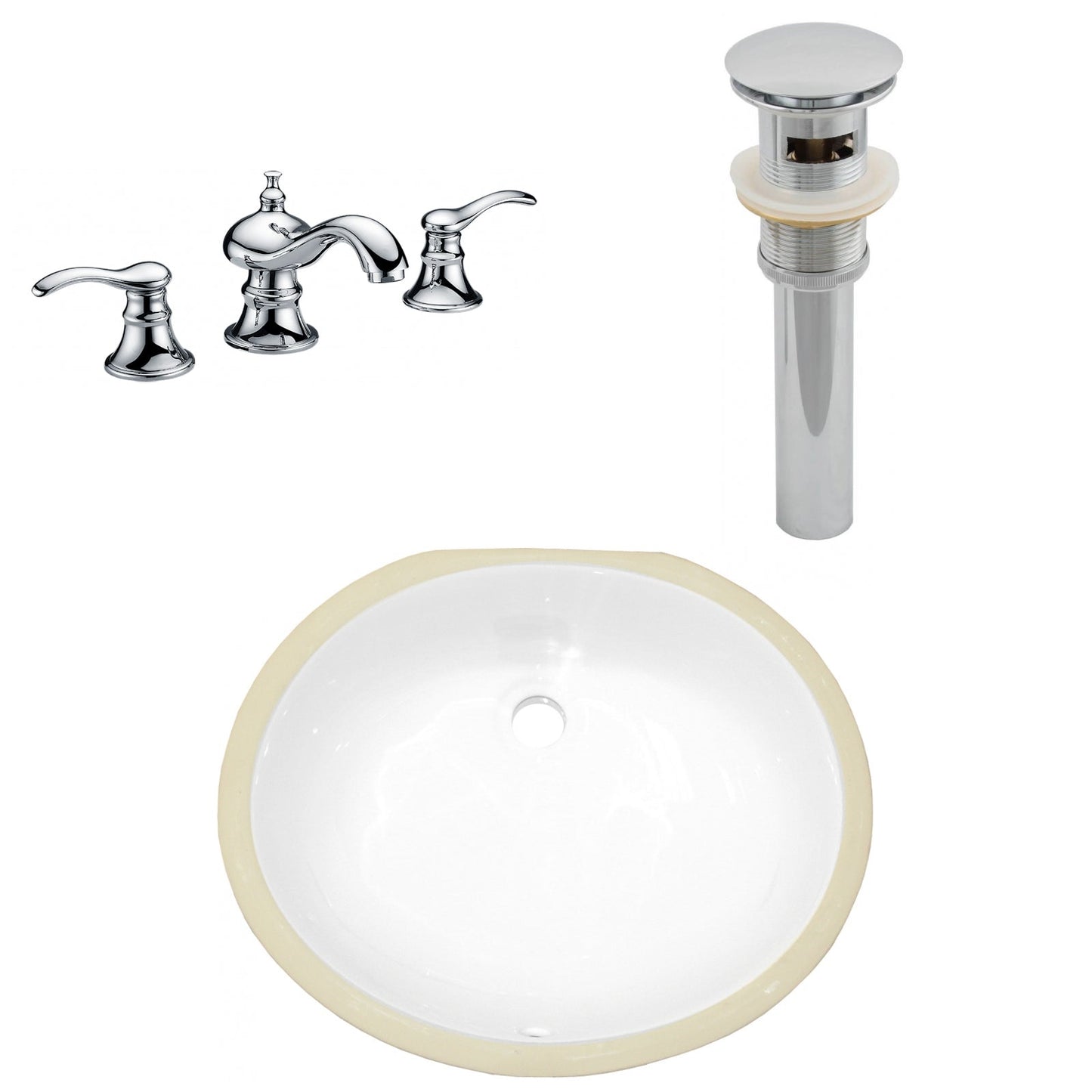 American Imaginations AI-27075 18" White Oval Undermount Transitional Bathroom Undermount Sink Set