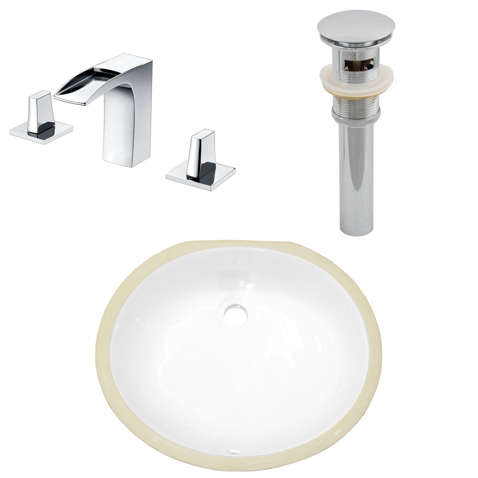 American Imaginations AI-27080 18" White Oval Undermount Transitional Bathroom Undermount Sink Set