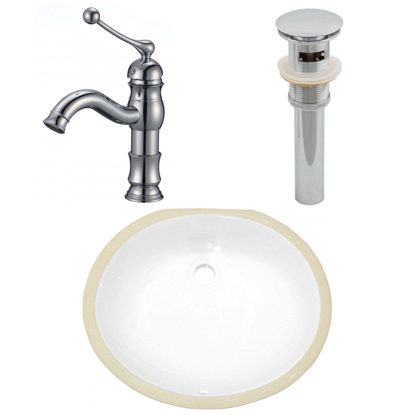 American Imaginations AI-27081 18" White Oval Undermount Transitional Bathroom Undermount Sink Set