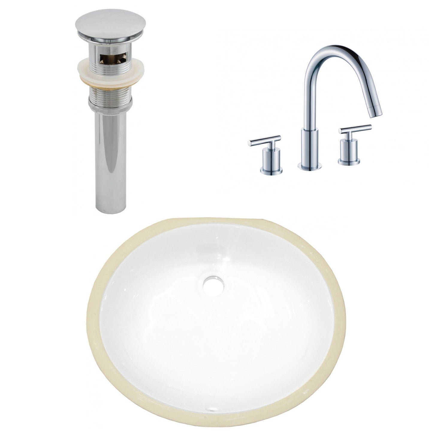 American Imaginations AI-27084 18" White Oval Undermount Transitional Bathroom Undermount Sink Set