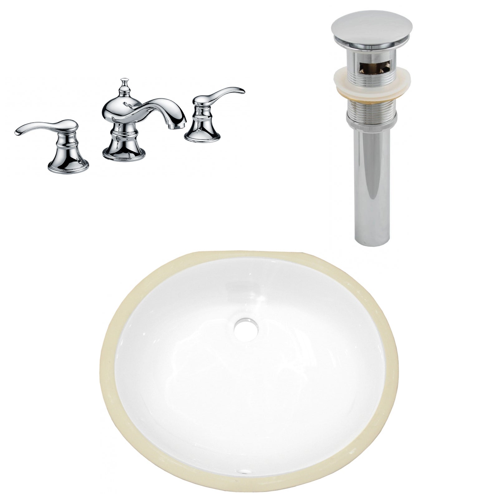 American Imaginations AI-27089 17" White Oval Undermount Transitional Bathroom Undermount Sink Set