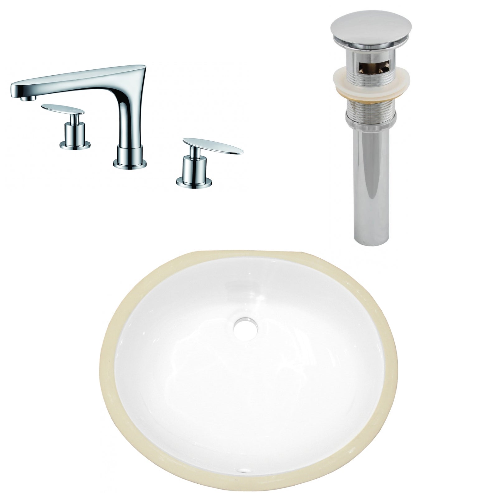 American Imaginations AI-27091 17" White Oval Undermount Transitional Bathroom Undermount Sink Set