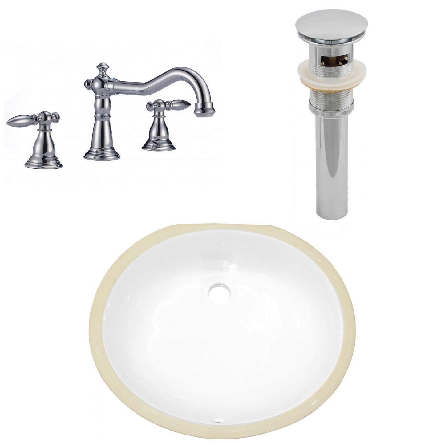 American Imaginations AI-27097 17" White Oval Undermount Transitional Bathroom Undermount Sink Set