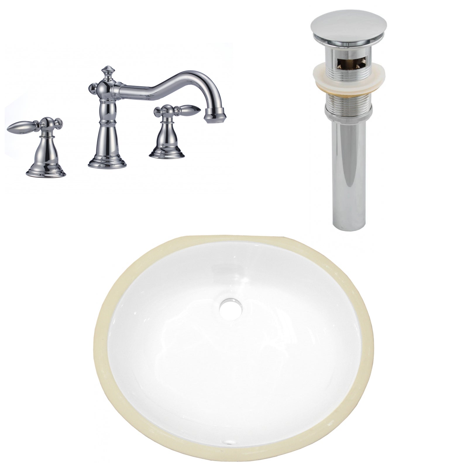 American Imaginations AI-27097 17" White Oval Undermount Transitional Bathroom Undermount Sink Set