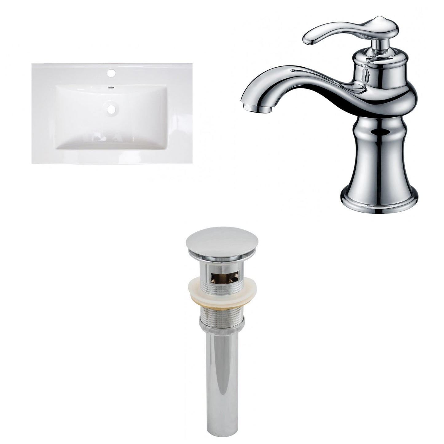 American Imaginations AI-27168 24" White Rectangular Drop In Transitional Ceramic Top Set