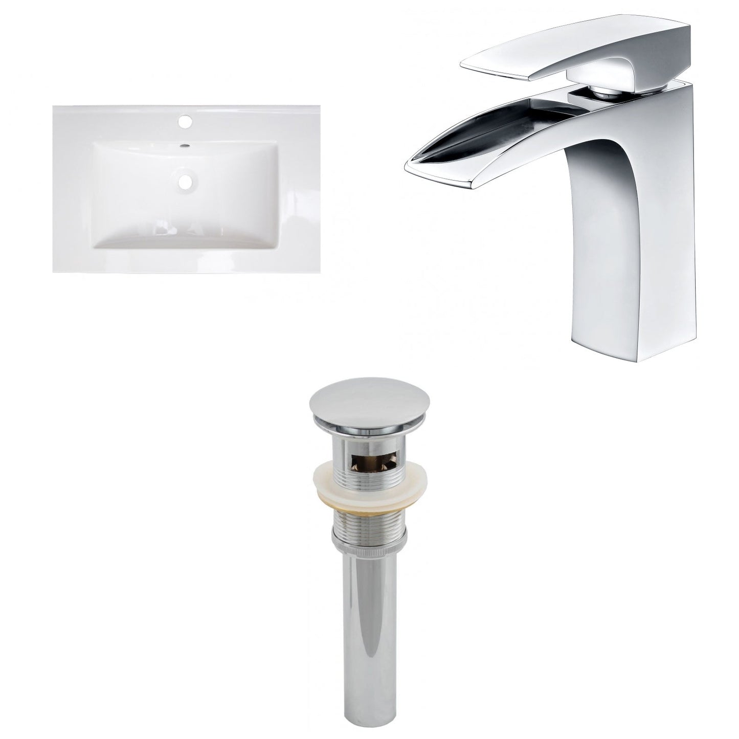 American Imaginations AI-27171 24" White Rectangular Drop In Transitional Ceramic Top Set