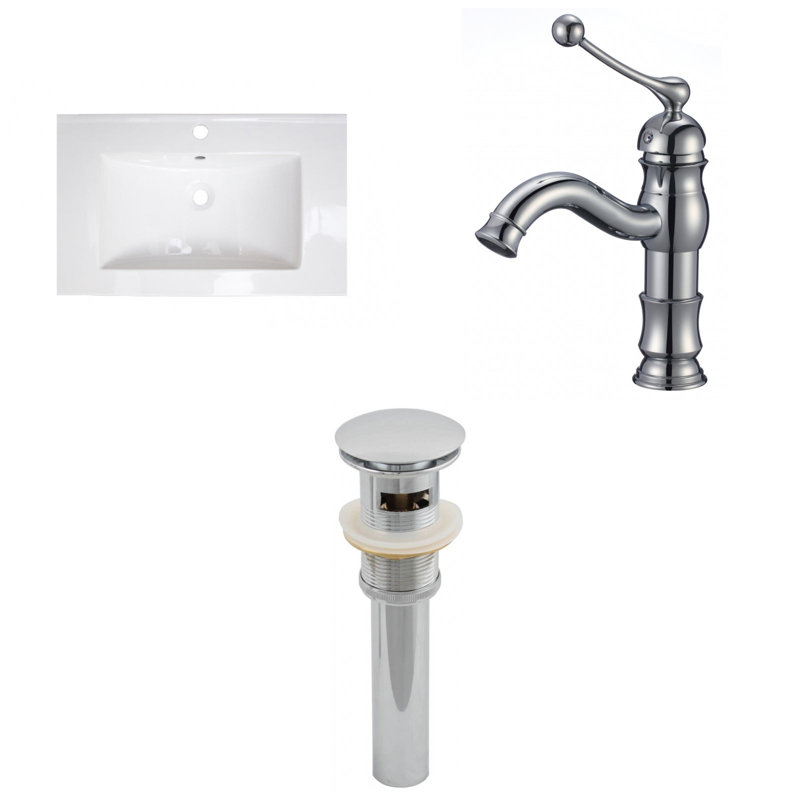 American Imaginations AI-27172 24" White Rectangular Drop In Transitional Ceramic Top Set