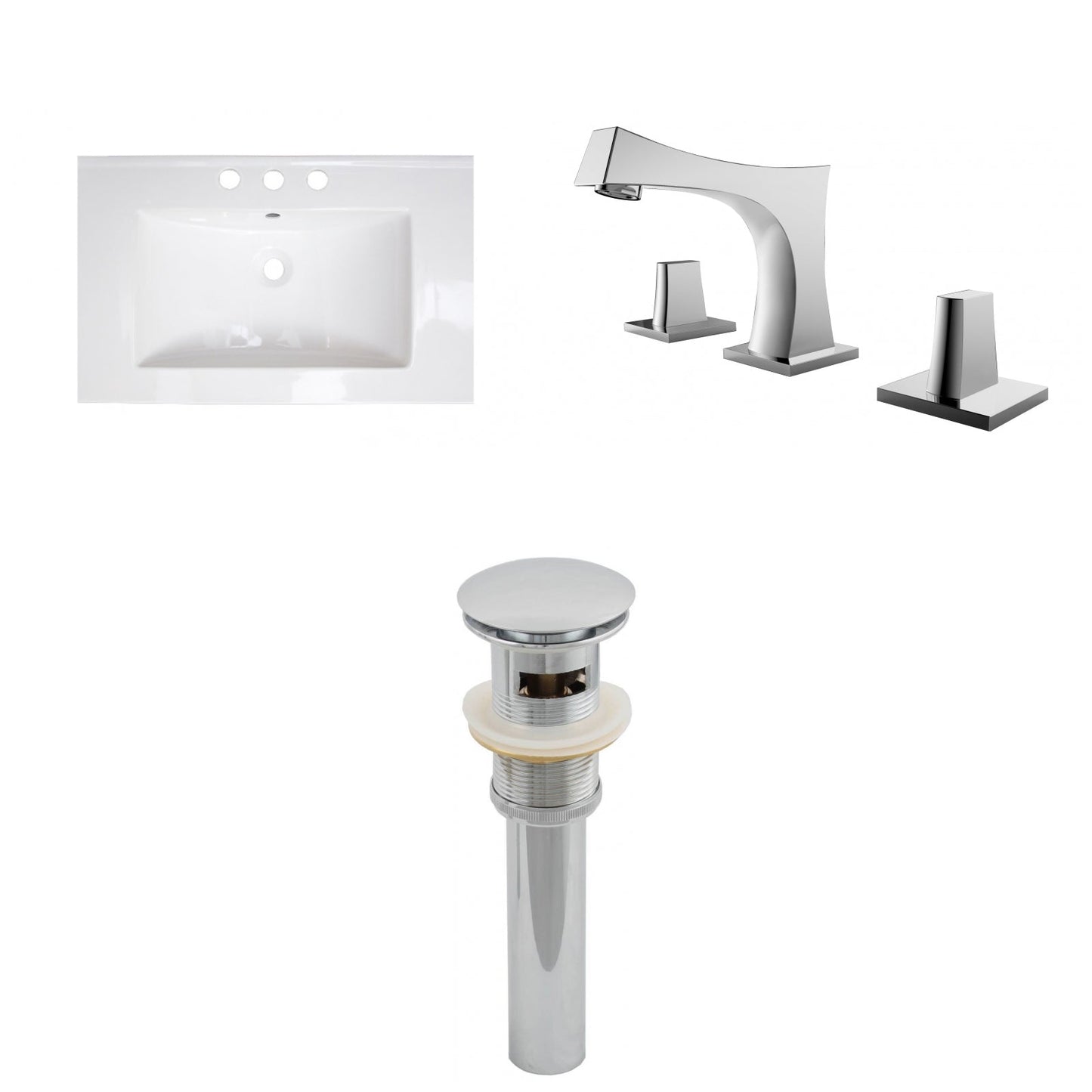 American Imaginations AI-27173 24" White Rectangular Drop In Transitional Ceramic Top Set