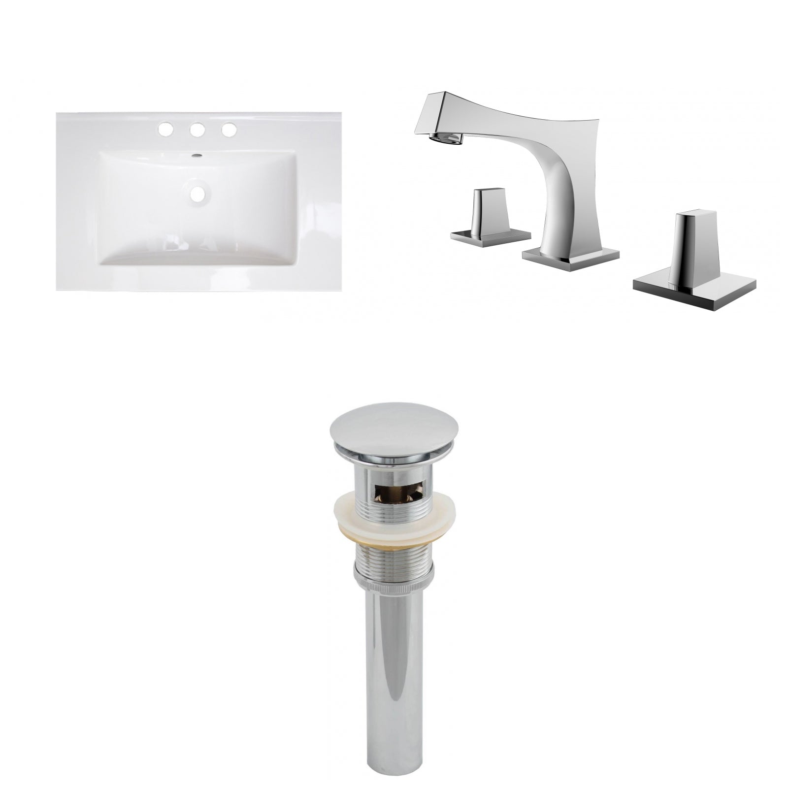 American Imaginations AI-27173 24" White Rectangular Drop In Transitional Ceramic Top Set