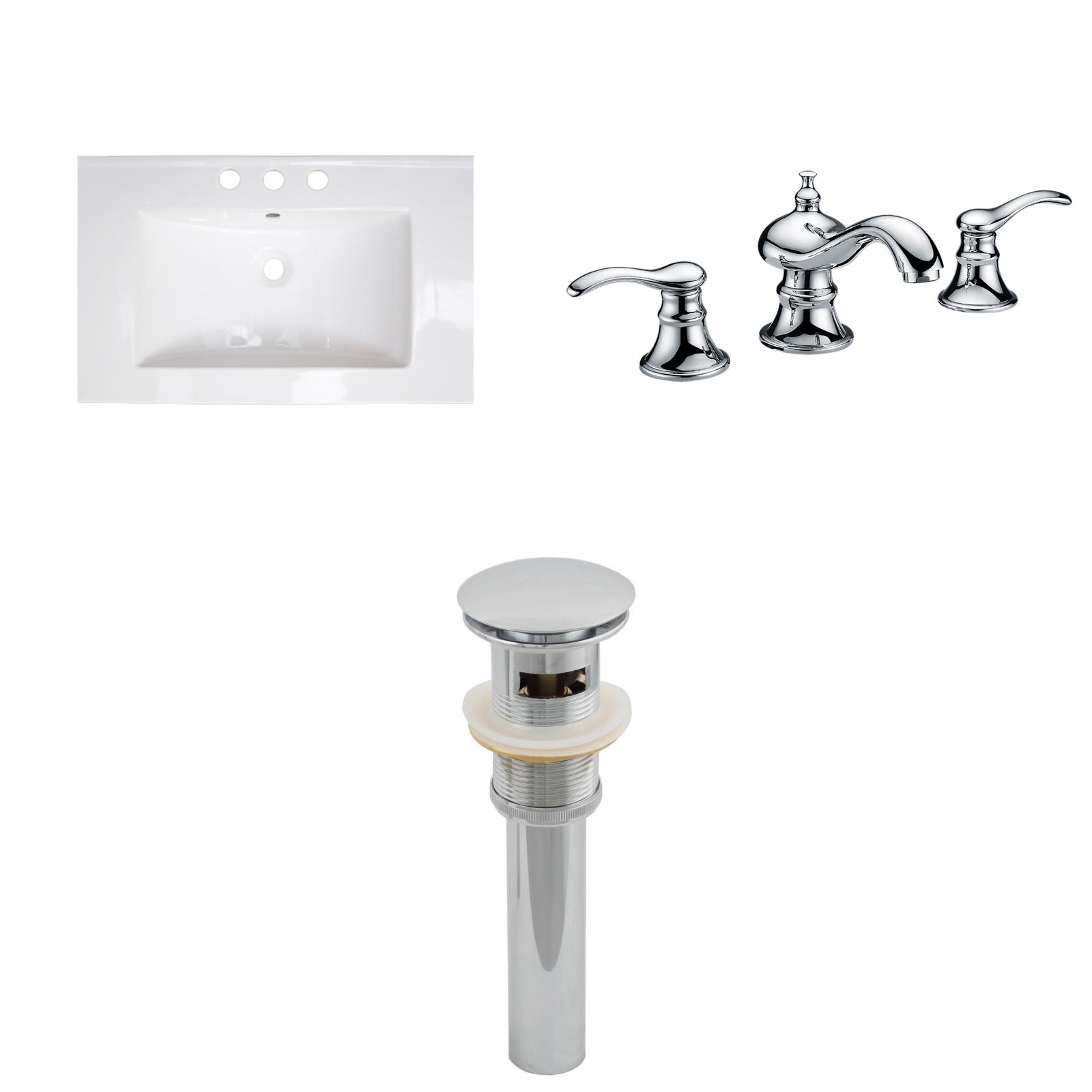 American Imaginations AI-27174 24" White Rectangular Drop In Transitional Ceramic Top Set
