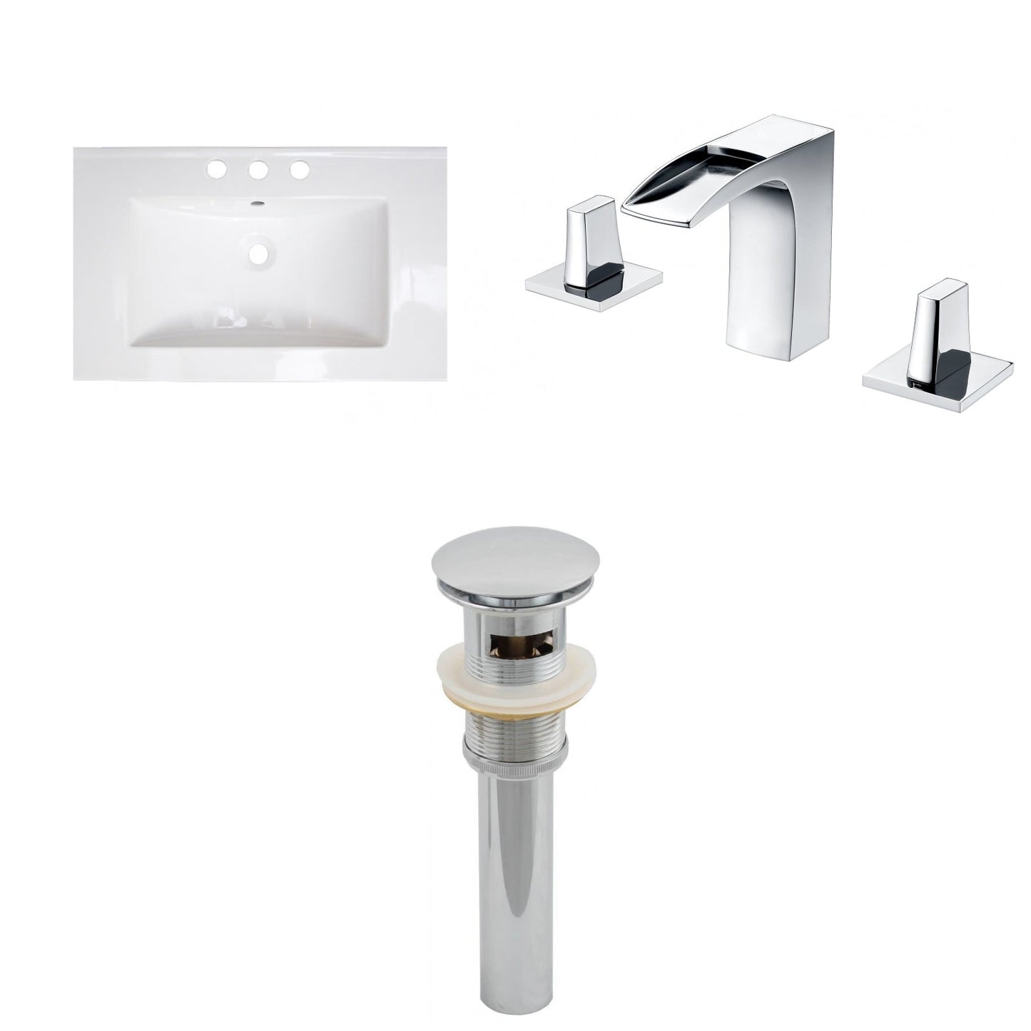 American Imaginations AI-27176 24" White Rectangular Drop In Transitional Ceramic Top Set