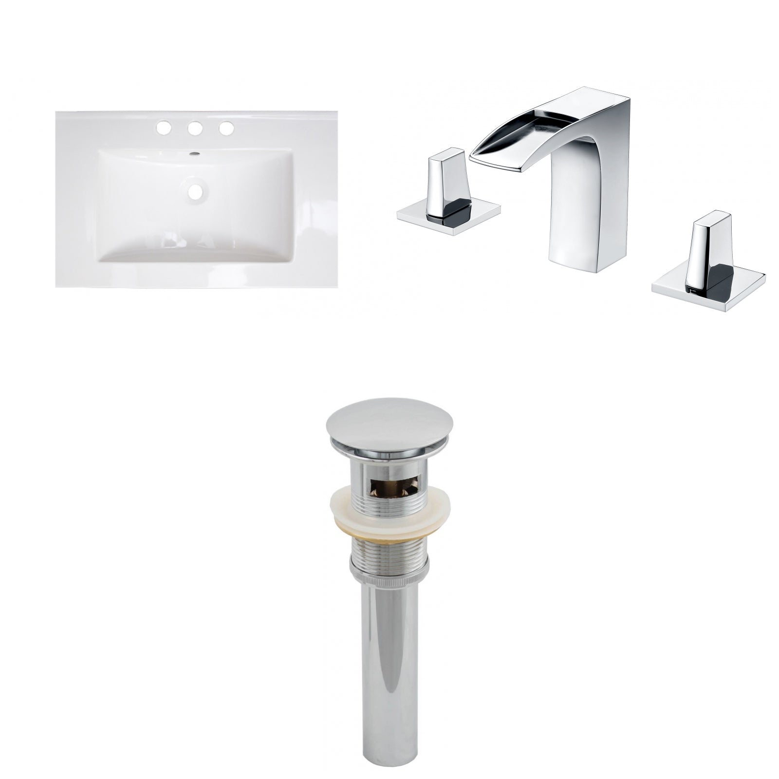 American Imaginations AI-27176 24" White Rectangular Drop In Transitional Ceramic Top Set