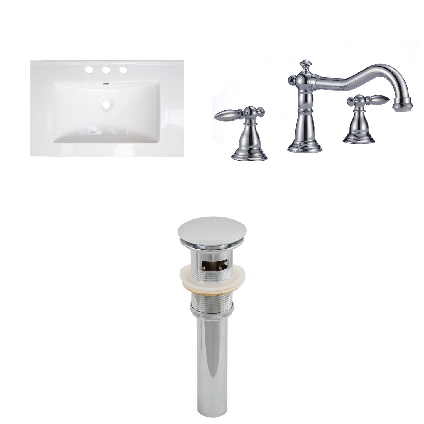 American Imaginations AI-27177 24" White Rectangular Drop In Transitional Ceramic Top Set