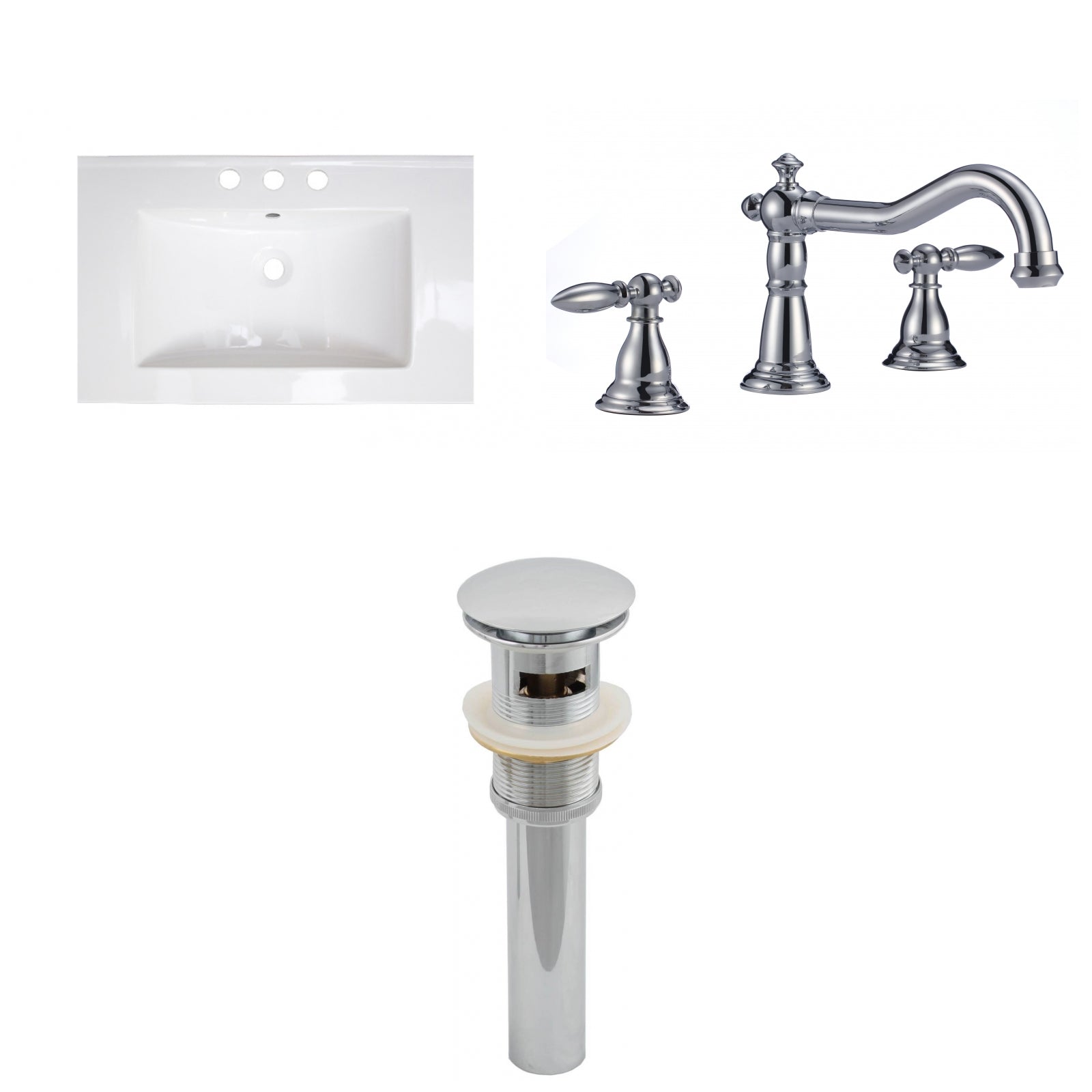American Imaginations AI-27177 24" White Rectangular Drop In Transitional Ceramic Top Set