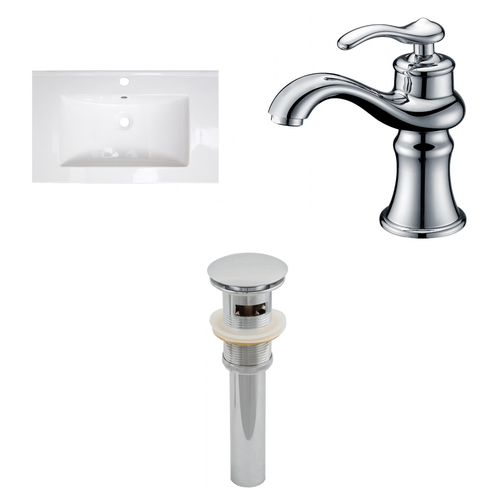 American Imaginations AI-27180 32" White Rectangular Drop In Transitional Ceramic Top Set