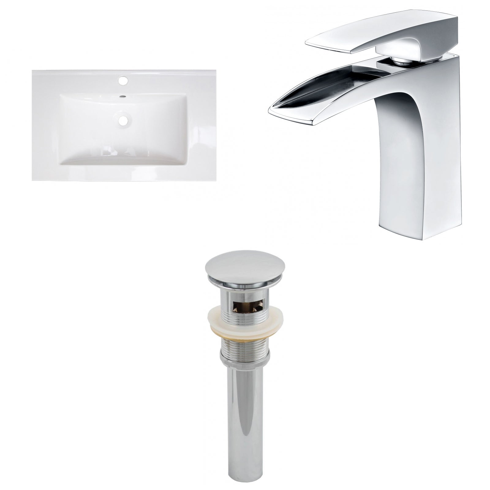 American Imaginations AI-27183 32" White Rectangular Drop In Transitional Ceramic Top Set