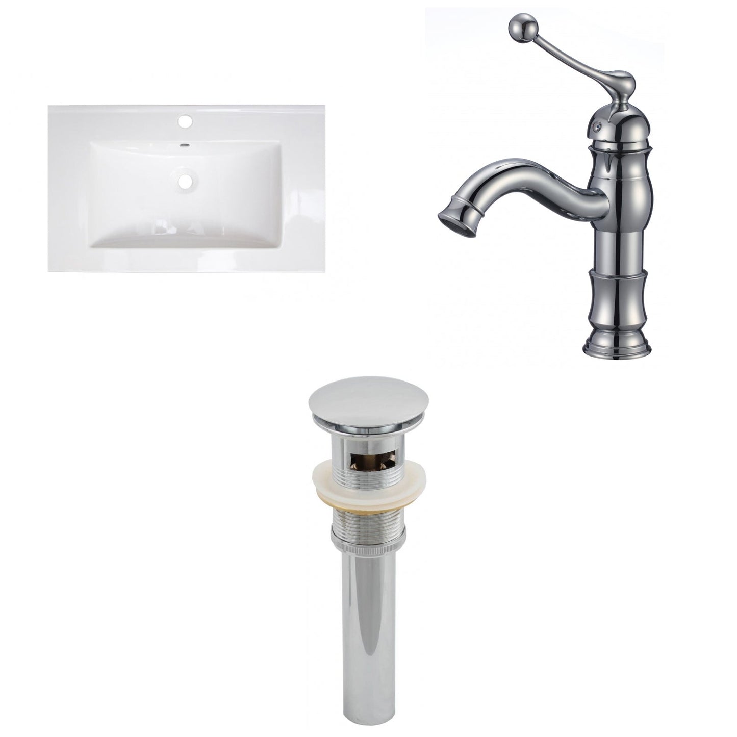American Imaginations AI-27184 32" White Rectangular Drop In Transitional Ceramic Top Set
