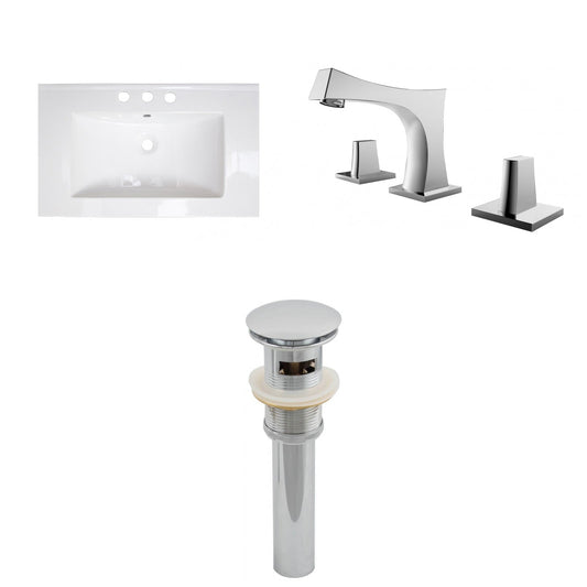 American Imaginations AI-27185 32" White Rectangular Drop In Transitional Ceramic Top Set