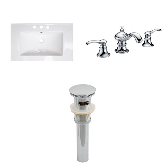 American Imaginations AI-27186 32" White Rectangular Drop In Transitional Ceramic Top Set