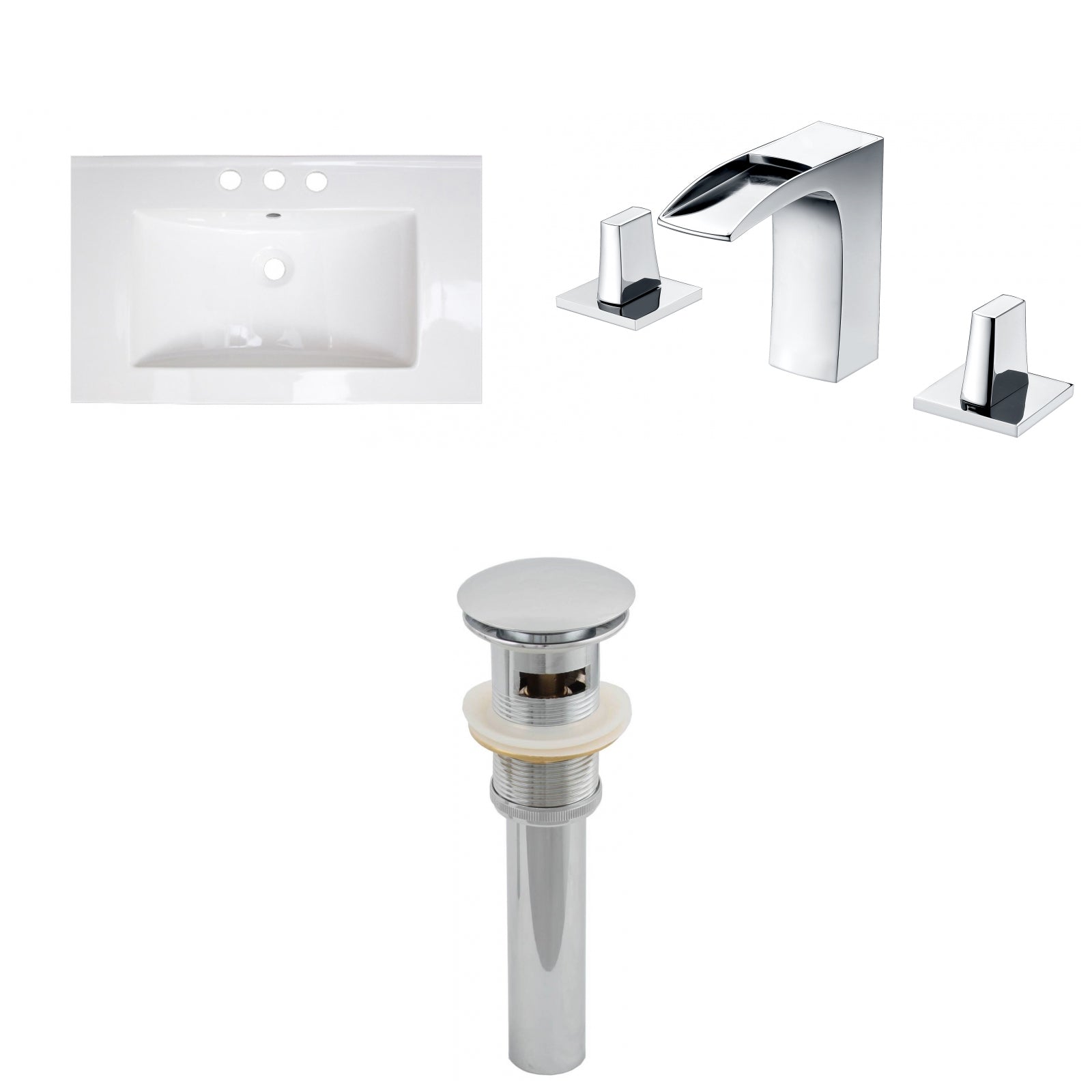American Imaginations AI-27188 32" White Rectangular Drop In Transitional Ceramic Top Set