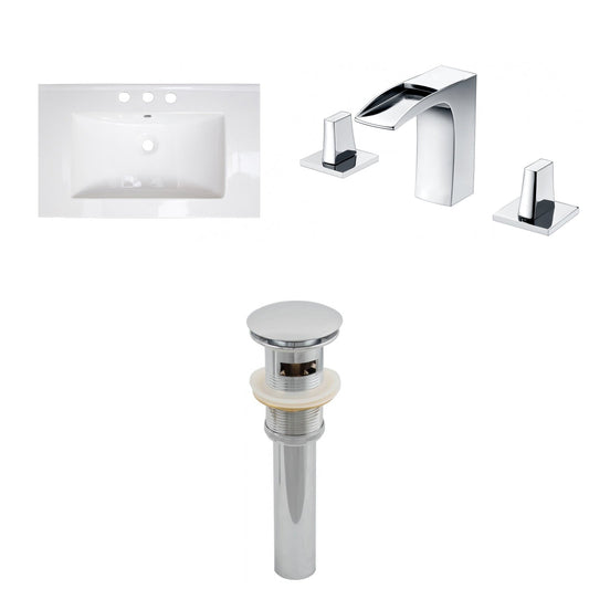 American Imaginations AI-27188 32" White Rectangular Drop In Transitional Ceramic Top Set