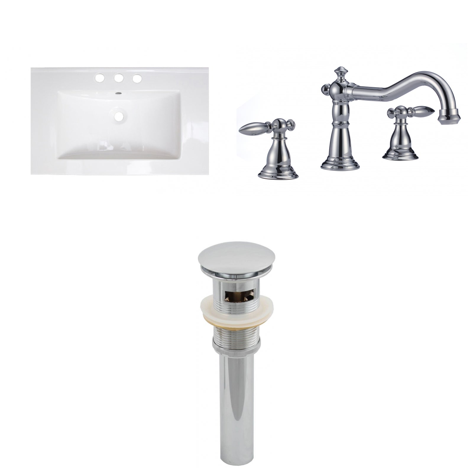 American Imaginations AI-27189 32" White Rectangular Drop In Transitional Ceramic Top Set