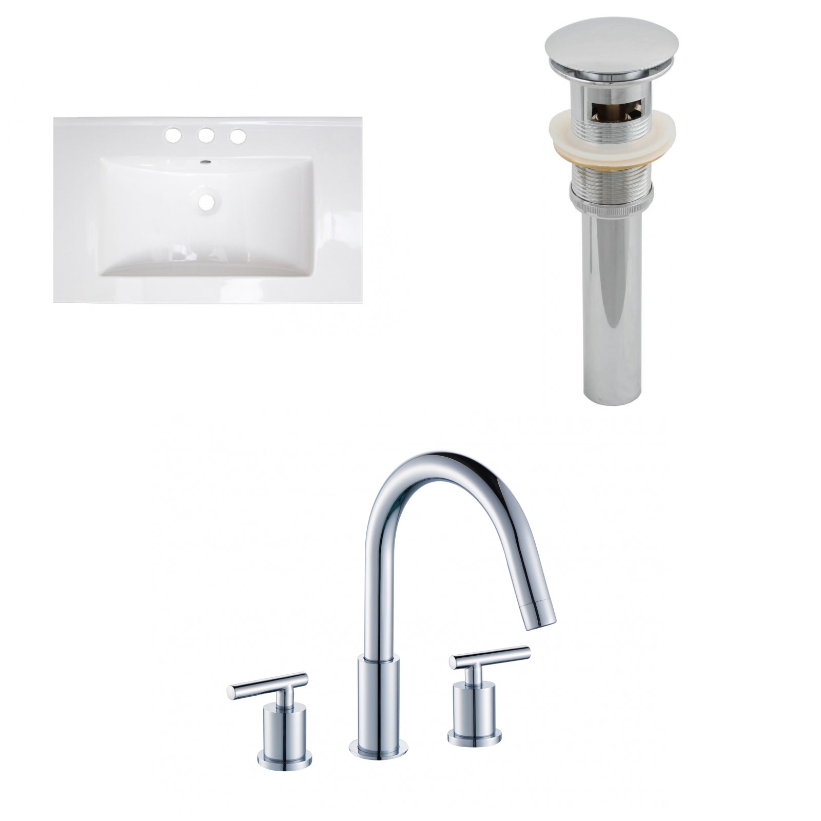 American Imaginations AI-27190 32" White Rectangular Drop In Transitional Ceramic Top Set