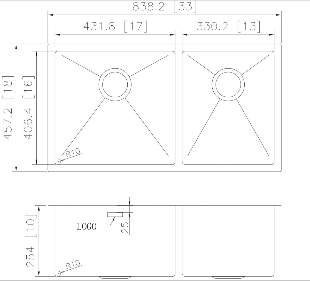 American Imaginations AI-27407 33" Stainless Steel Rectangle Stainless Steel Modern Kitchen Sink