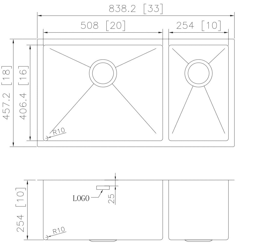 American Imaginations AI-27409 33" Stainless Steel Rectangle Stainless Steel Modern Kitchen Sink
