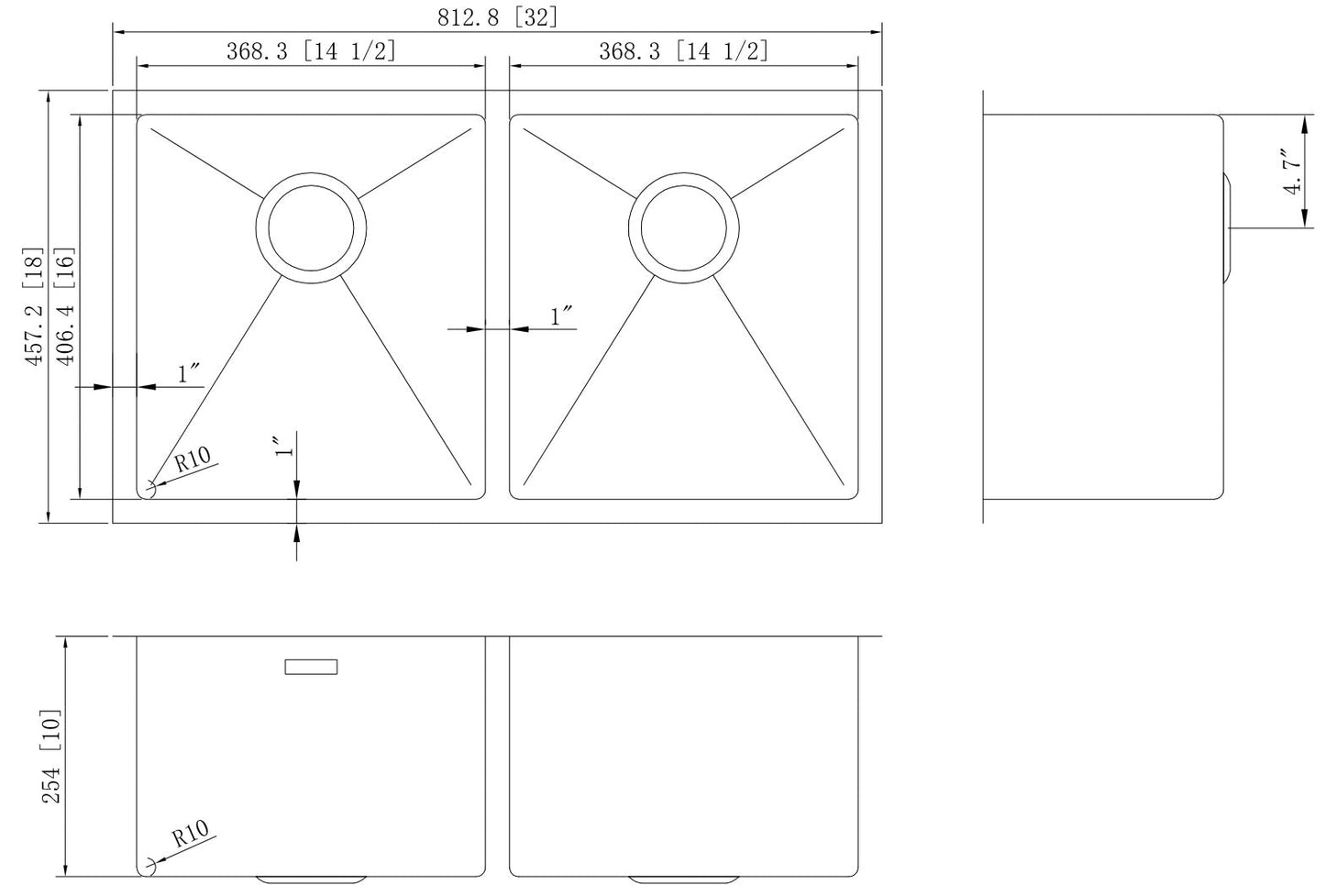 American Imaginations AI-27424 32" Stainless Steel Rectangle Stainless Steel Modern Kitchen Sink