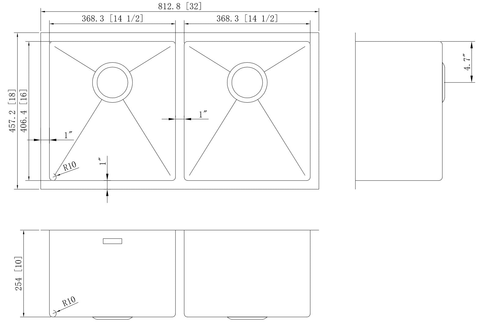 American Imaginations AI-27424 32" Stainless Steel Rectangle Stainless Steel Modern Kitchen Sink