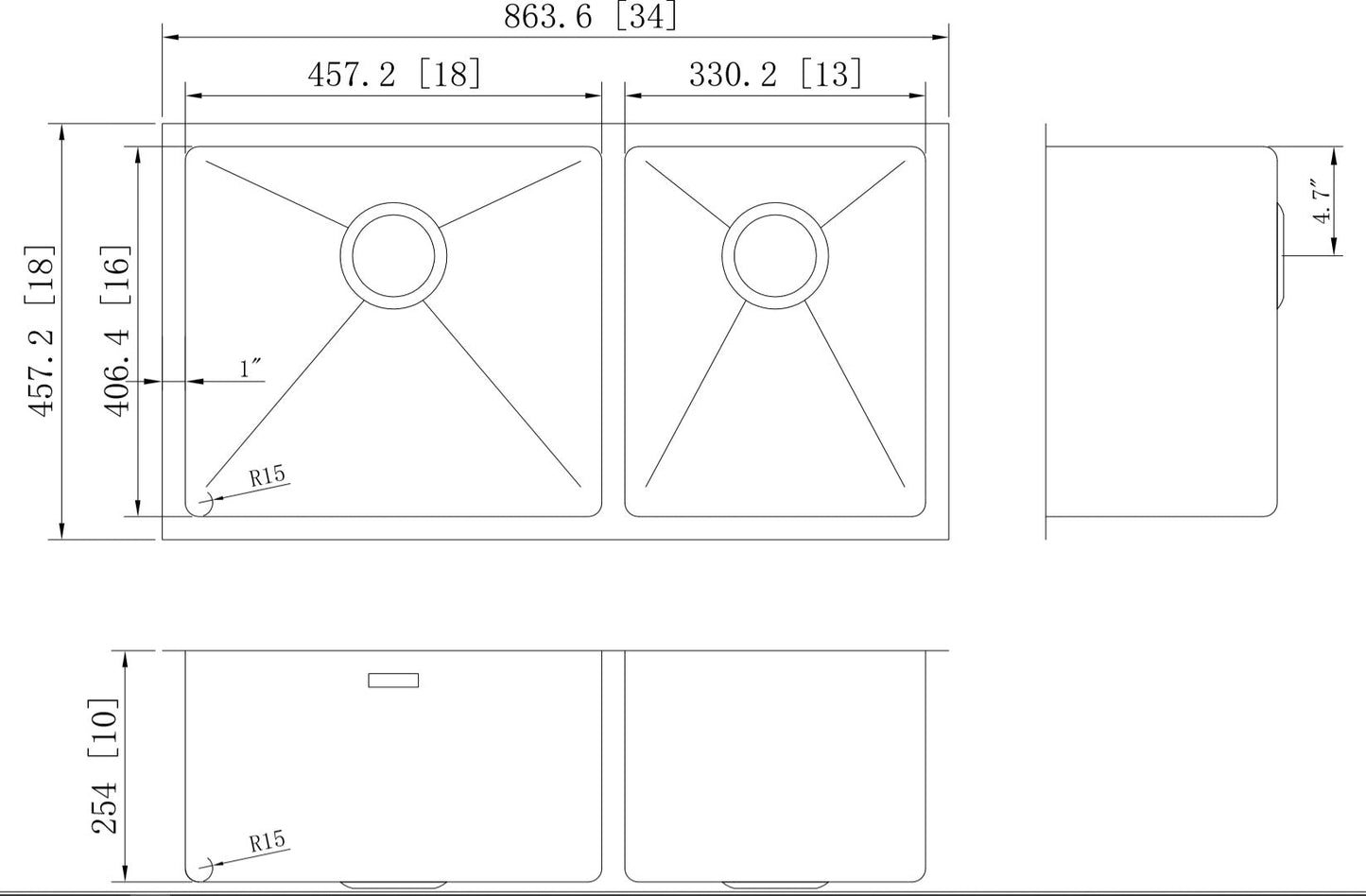 American Imaginations AI-27431 34" Stainless Steel Rectangle Stainless Steel Modern Kitchen Sink