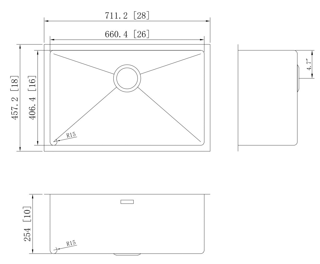 American Imaginations AI-27434 28" Stainless Steel Rectangle Stainless Steel Modern Kitchen Sink