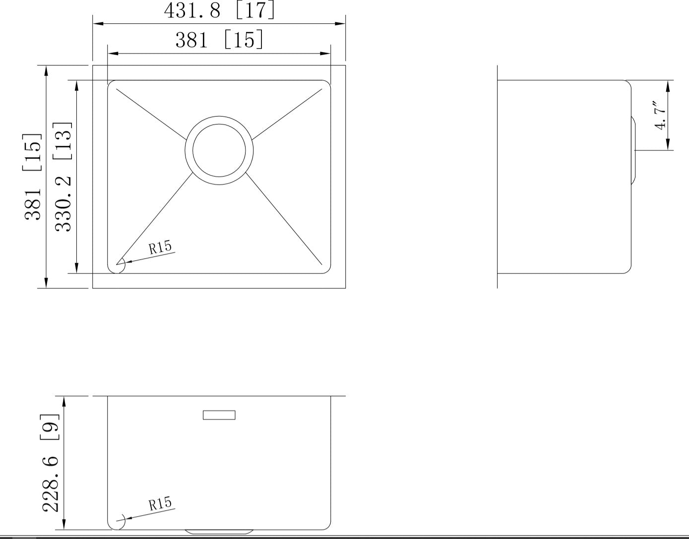 American Imaginations AI-27440 17" Stainless Steel Rectangle Stainless Steel Modern Kitchen Sink