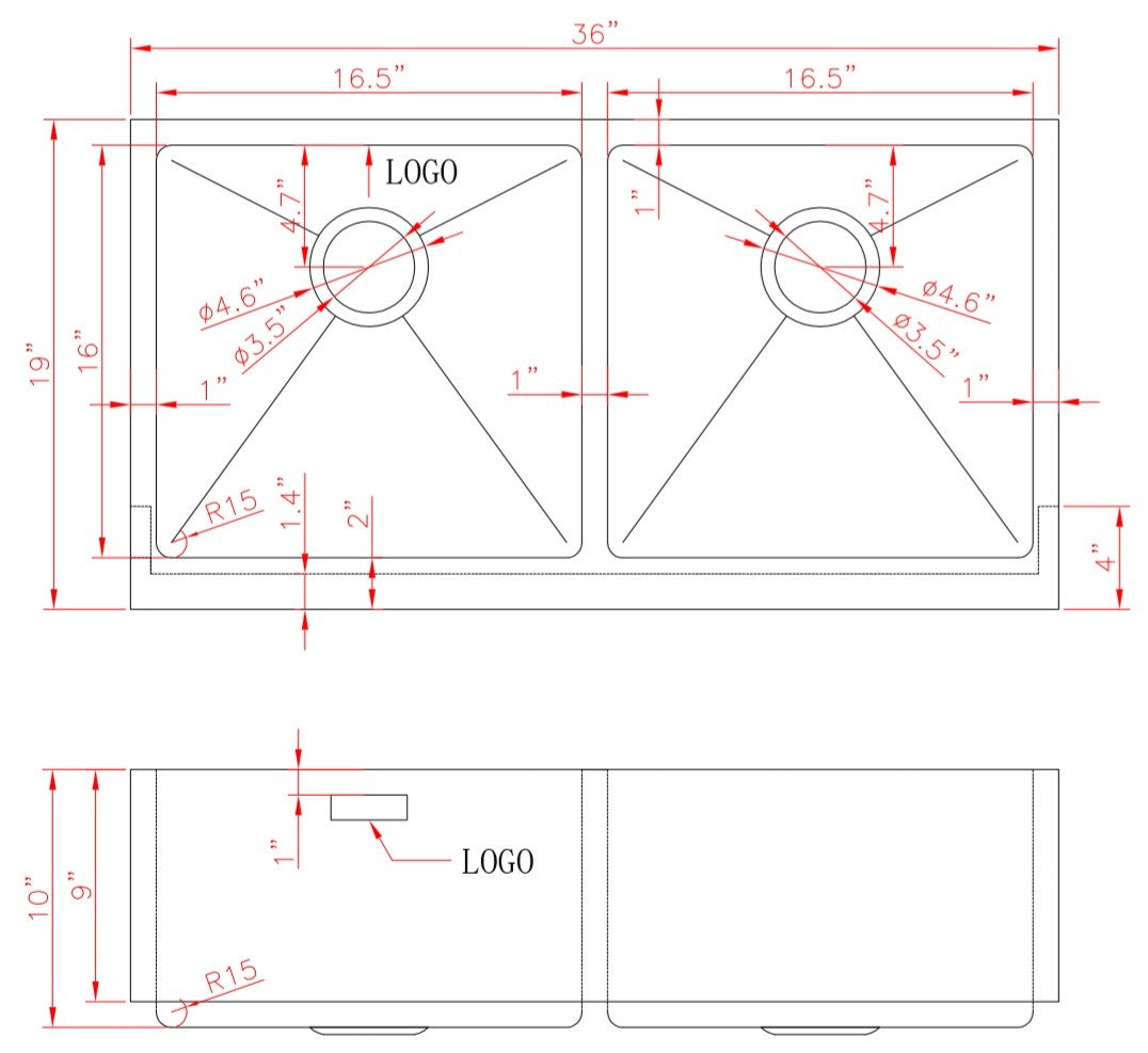 American Imaginations AI-27462 36" Stainless Steel Rectangle Stainless Steel Modern Kitchen Sink