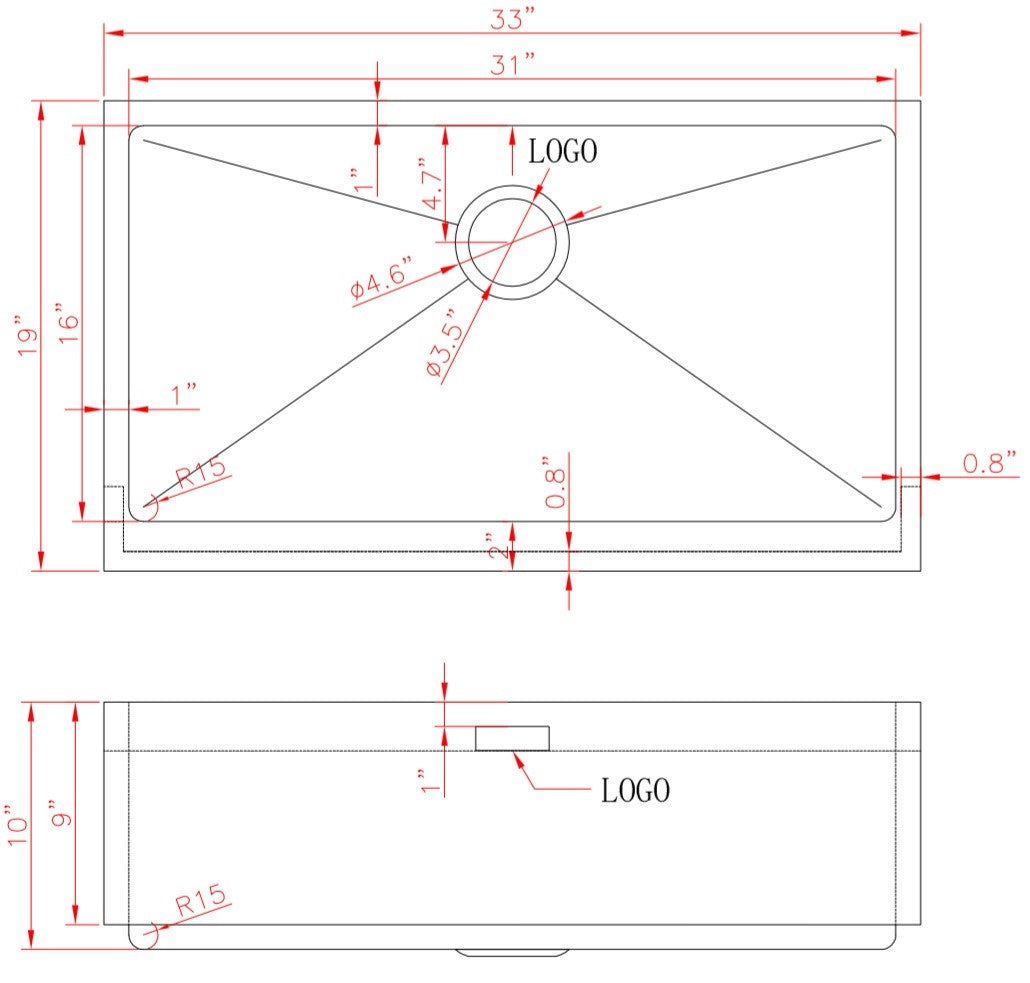 American Imaginations AI-27464 33" Stainless Steel Rectangle Stainless Steel Modern Kitchen Sink