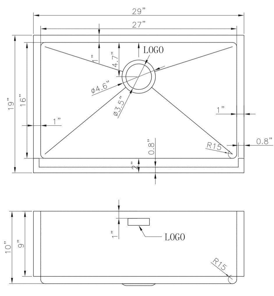 American Imaginations AI-27468 29" Stainless Steel Rectangle Stainless Steel Modern Kitchen Sink