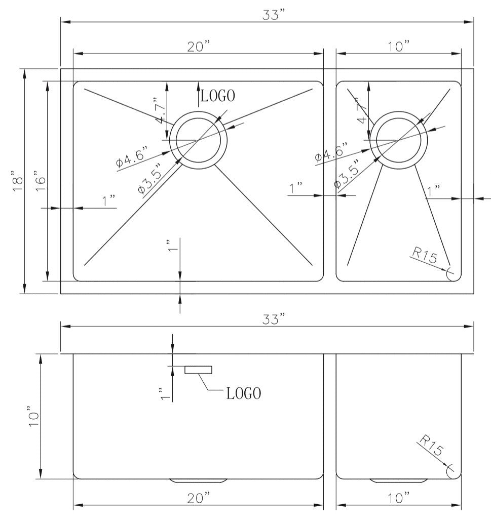 American Imaginations AI-27484 33" Stainless Steel Rectangle Stainless Steel Modern Kitchen Sink