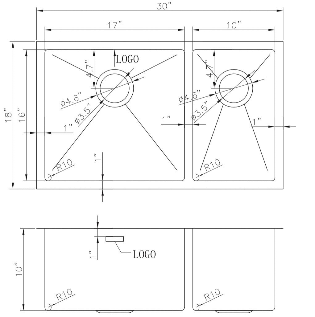 American Imaginations AI-27486 30" Stainless Steel Rectangle Stainless Steel Modern Kitchen Sink