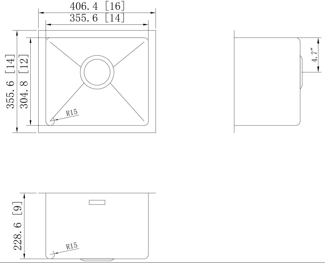 American Imaginations AI-27496 16" Stainless Steel Rectangle Stainless Steel Modern Kitchen Sink