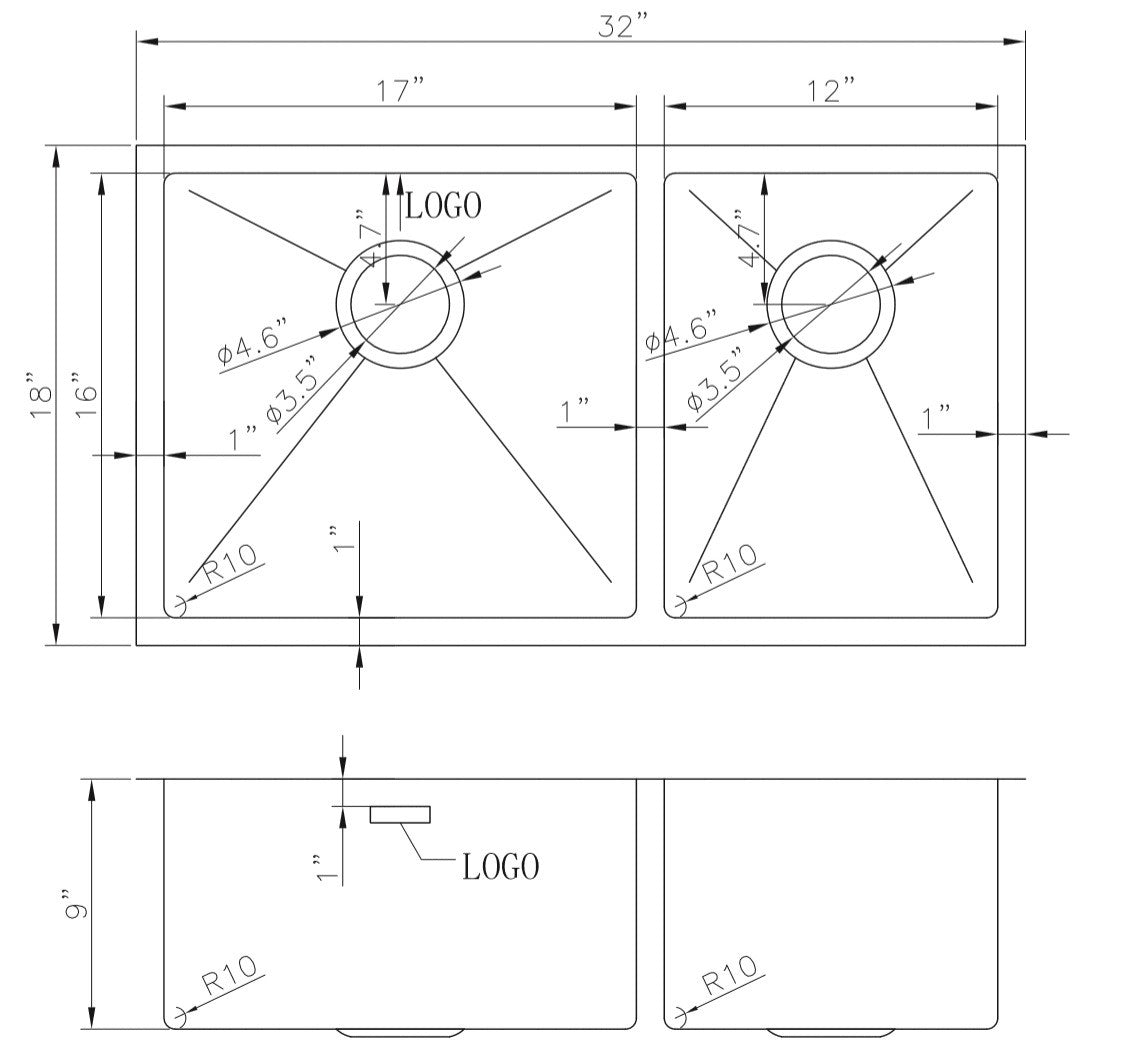 American Imaginations AI-27498 32" Stainless Steel Rectangle Stainless Steel Modern Kitchen Sink